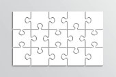 Puzzle thinking 3x5 game. 15 pieces jigsaw outline grid. Thinking game with separate shapes. Simple mosaic layout. Modern puzzle background. Laser cut frame. Vector illustration.