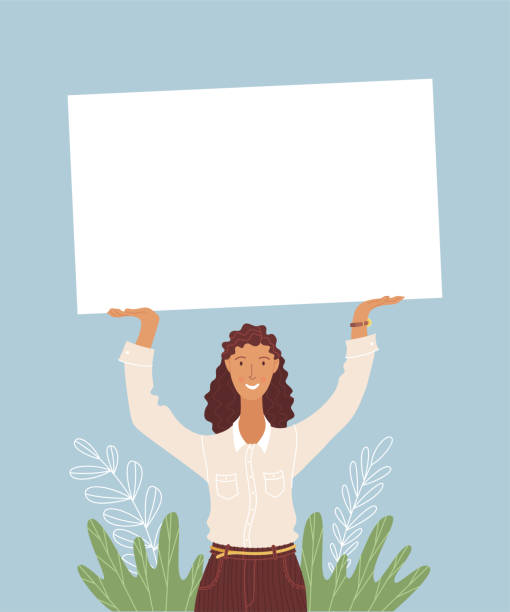 Puzzle01_Artboard 8 Businesswoman holding empty border vector illustration. Office work, business development, company promotion. Employee, female manager, woman holding blank frame isolated cartoon characters entrepreneur borders stock illustrations