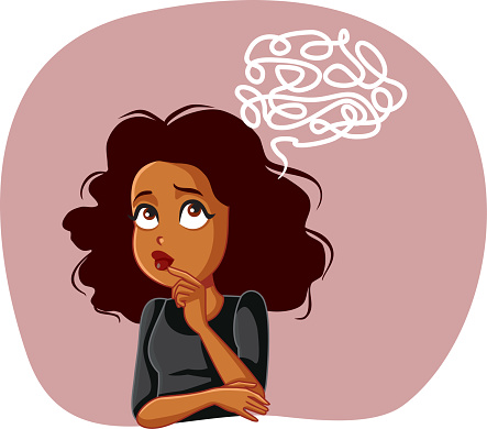 Puzzled Young Woman Thinking Vector Cartoon Illustration
