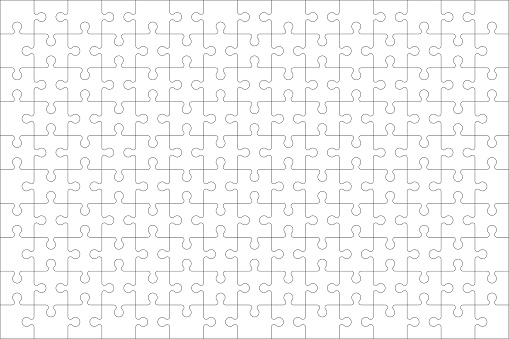 Puzzles grid - blank template. Jigsaw puzzle with 150 pieces. Mosaic background for thinking game is 15x10 size. Game with details. Vector
