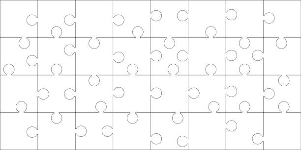 Puzzles grid. Jigsaw puzzle 32 pieces, thinking game. Vector illustration Puzzles grid. Jigsaw puzzle 32 pieces, thinking game. Vector illustration connection borders stock illustrations