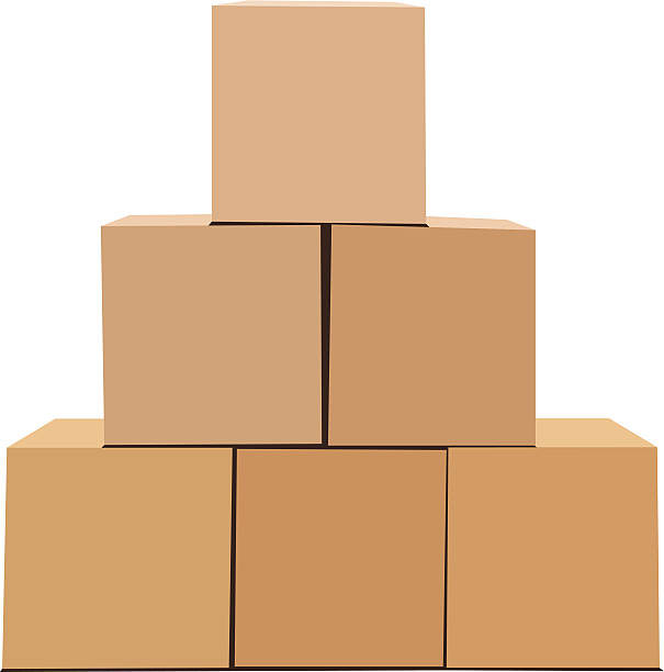 A pyramid of cardboard boxes isolated on white vector art illustration