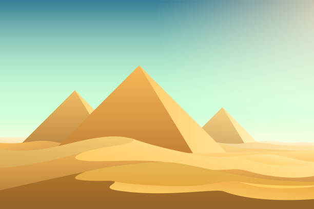 stockillustraties, clipart, cartoons en iconen met piramides in zand woestijn illustratie - egypte