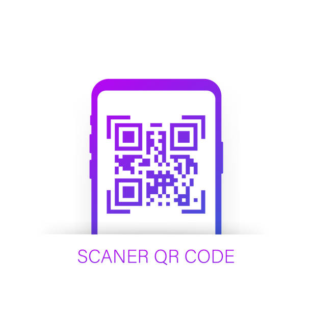 qr сканирование кода, как линейный черный телефон. концепция пиксельного искусства квадрат, продукт, продвижение этикетки, телефон, экран, у� - qr code stock illustrations