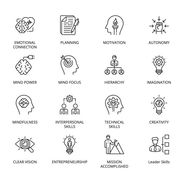 Qualities of A Leader and skills conceptual icons Qualities of A Leader and skills conceptual icons, fully editable - vector entrepreneur icons stock illustrations