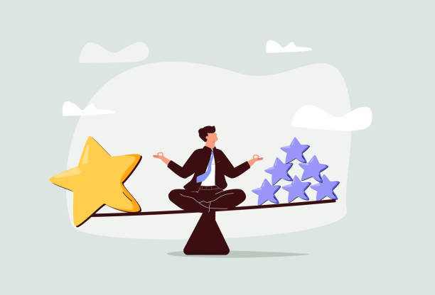 Quality vs quantity, management to assure excellent work outcome, working attitude to deliver superior result concept. Quality vs quantity, management to assure excellent work outcome, working attitude to deliver superior result concept, smart businessman holding precious high quality stars versus other ordinary stars abundance stock illustrations