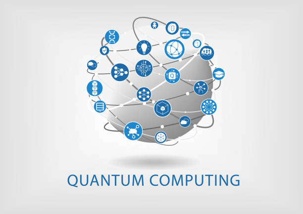 Quantum computing vector illustration with connected world Quantum computing vector illustration with connected world quantum computing stock illustrations