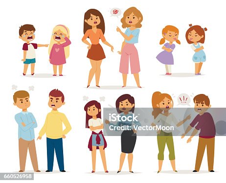 istock Quarrel collection with arguing people in different situations in flat style and conflict stress couples character vector illustration 660526958