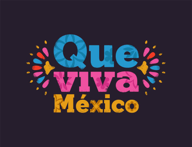Que viva mexico text quote for mexican holiday Que viva mexico typography quote with traditional flower art decoration and vintage texture. Mexican concept text for culture event or country celebration. viva mexico stock illustrations