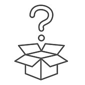 istock Question and box thin line icon, delivery concept, carton box with question mark sign on white background, Open cardboard box with question above box icon in outline style. Vector graphics. 1251440610