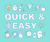 Quick and easy word concepts banner. Digital solutions. Fast service. Online business benefit. Presentation, website. Isolated lettering typography idea with linear icons. Vector outline illustration