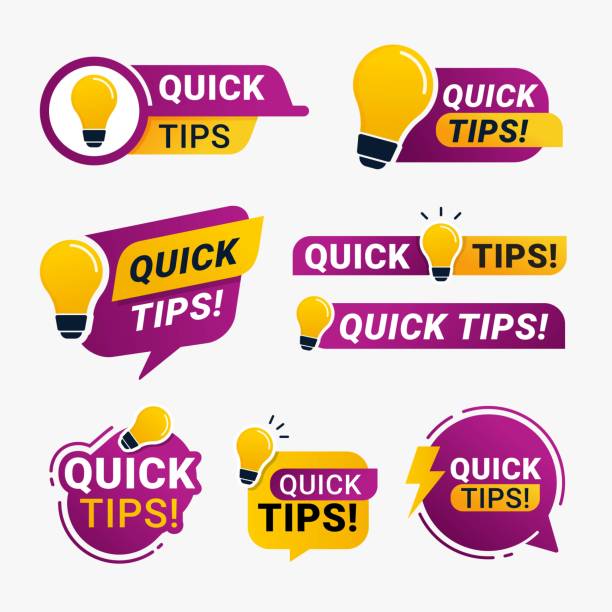 stockillustraties, clipart, cartoons en iconen met quick tips logo badge met gele gloeilamp pictogram vector illustratie - tips and tricks