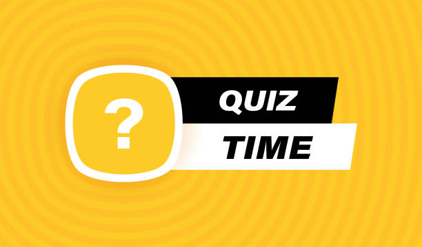 Quiz time badge design with question mark isolated on geometric background in yellow colors. Modern flat style vector illustration  quiz time stock illustrations