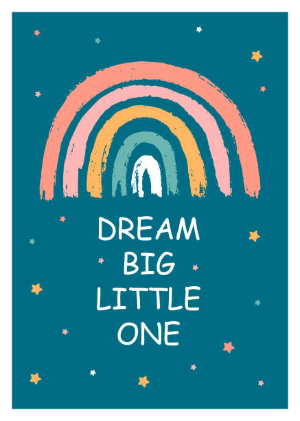 Quote Dream big little one with cute rainbow vector art illustration