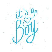 Quote "It's a boy." Fashionable calligraphy. Vector illustration on white background. Excellent greeting card.