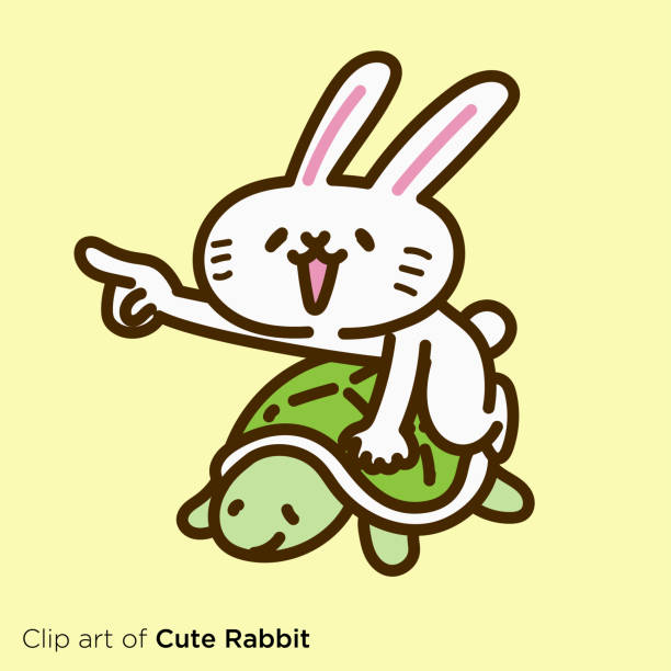 stockillustraties, clipart, cartoons en iconen met rabbit character illustration series "rabbit on a turtle" - piggyback funny