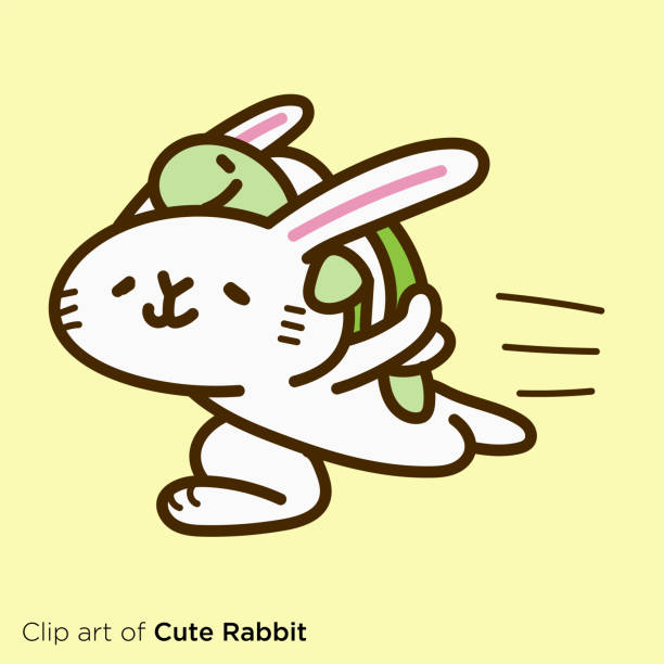 stockillustraties, clipart, cartoons en iconen met rabbit character illustration series "rabbit running with a turtle on the back" - piggyback funny
