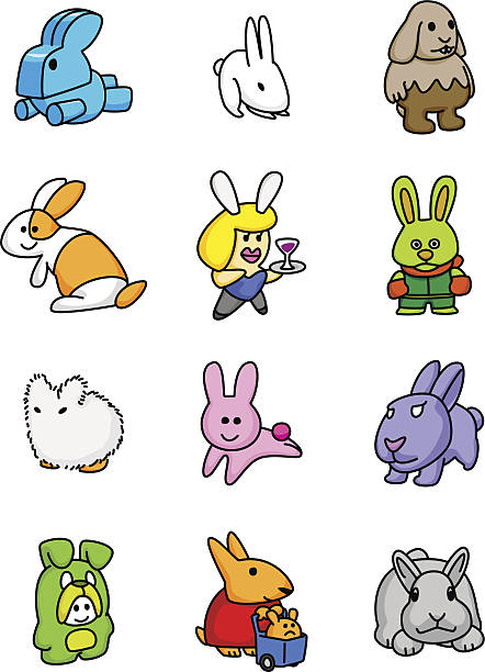 bildbanksillustrationer, clip art samt tecknat material och ikoner med rabbit mascots - dwarf rabbit isolated
