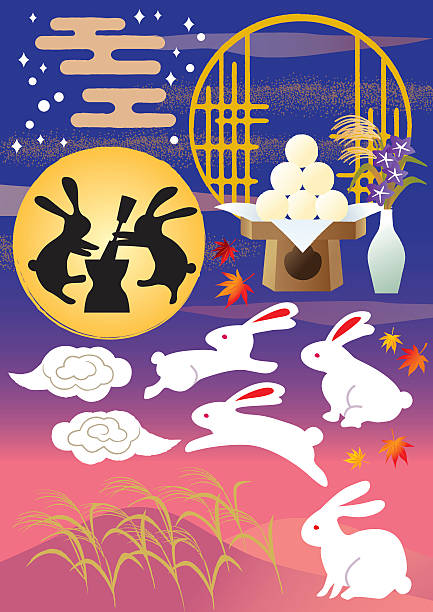 ウサギ月観覧 - 中秋の名月点のイラスト素材／クリップアート素材／マンガ素材／アイコン素材