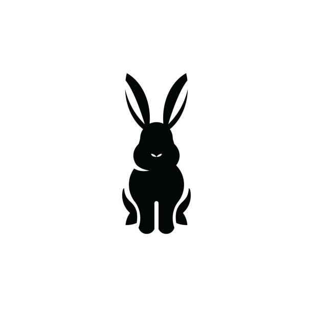 hase sitzend symbol isoliert auf weißem hintergrund - kaninchen stock-grafiken, -clipart, -cartoons und -symbole