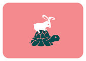 vector illustration of rabbit sitting on tortoise symbol