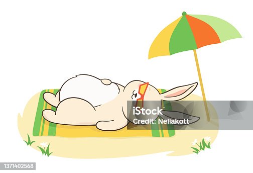 istock Rabbit sunglasses lying under umbrella poster bunny childish character beach relaxing hare vector 1371402568