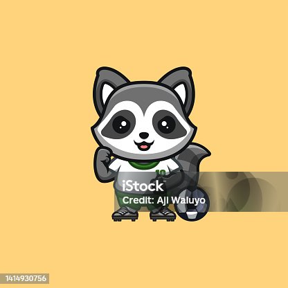istock Raccoon Football Cute Creative Kawaii Cartoon Mascot Logo 1414930756
