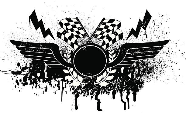 bildbanksillustrationer, clip art samt tecknat material och ikoner med race car graphic with checkered flags, wings - indy 500