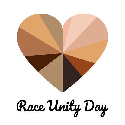 Race Unity Day on June 8. Heart with different skin tones color. No racism, diversity concept. Anti racism square template, greeting card.