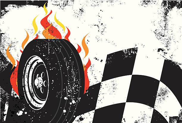 racing background A race car tire in front of flames and a checkered flag over a grunge background. The artwork extends outside the square clipping mask. To edit, select the artwork and go to OBJECT-&gt; CLIPPING MASK-&gt; EDIT CONTENTS or RELEASE. hot wheels flames stock illustrations