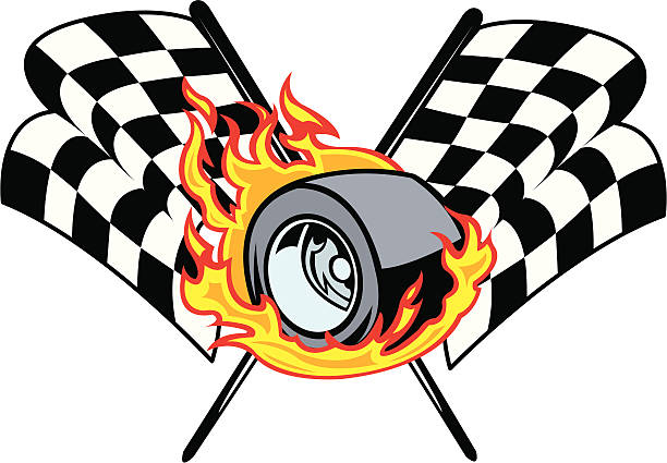 bildbanksillustrationer, clip art samt tecknat material och ikoner med racing car tire and checkered flag design - indy 500