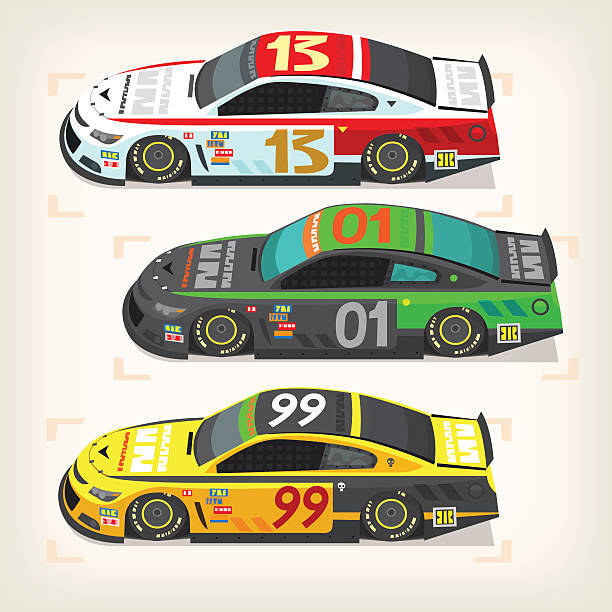 Racing cars Set of colorful fast motor racing cars on a start line. racecar stock illustrations
