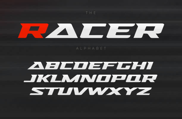 Racing font, aggressive and stylish lettering design. Dynamic letters, italic wide font with modern serifs, sports alphabet. Vector typography design. Racing font, aggressive and stylish lettering design. Dynamic letters, italic wide font with modern serifs, sports alphabet. Vector typography design aggression stock illustrations