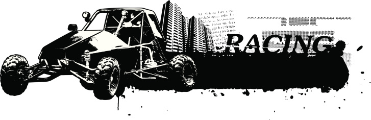 racing sand car with city and grunge banner