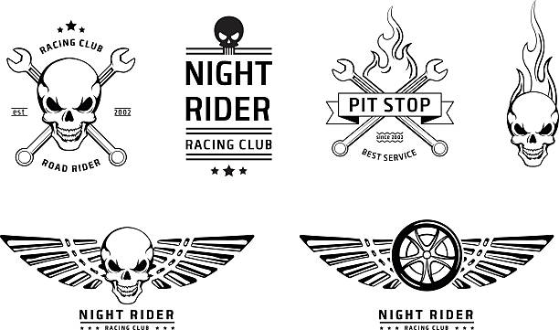 Racing skull emblems vector set Racing skull emblems vector set on white hot wheels flames stock illustrations