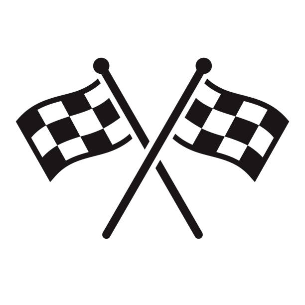 Racing Sports Glyph Icon A black glyph icon on a transparent background. You can place onto any coloured background (no white box behind icon). File is built in CMYK for optimal printing with a 100% black fill. race flag stock illustrations
