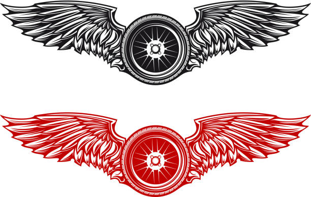Racing symbol Racing wheel symbol with wings hot wheels flames stock illustrations