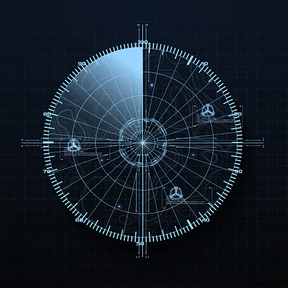 Radar Screen in futuristic HUD style. Air search gadget. military search, system aim. Fui Army target monitoring screen
