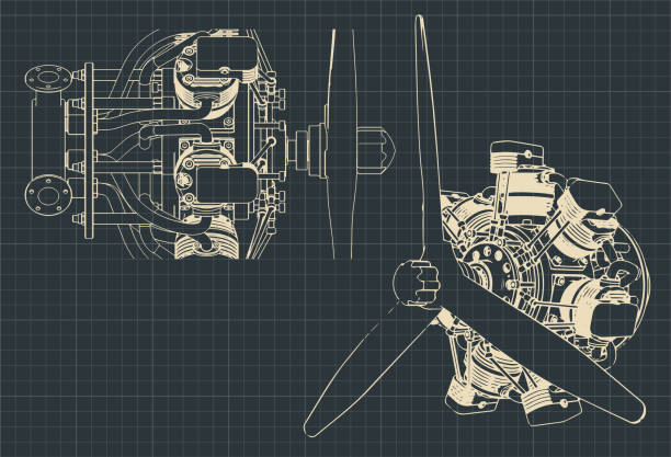 Radial engine Stylized vector illustration of drawings of 7 cylinder radial engine airplane drawings stock illustrations