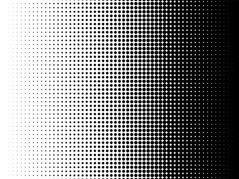 Radial halftone pattern texture. Vector black and white radial dot gradient background for retro, vintage wallpaper graphic effect. Monochrome pop art dot overlay for poster illustration