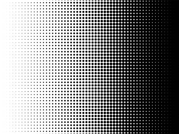 радиальная текстура полутонового узора. вектор черно-белый радиальный точечный градиентный фон для ретро, винтажные обои графический эффе - dots stock illustrations