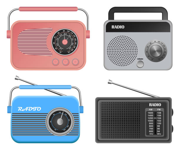 stockillustraties, clipart, cartoons en iconen met radio muziek oude mockup apparaatset, realistische stijl - radio