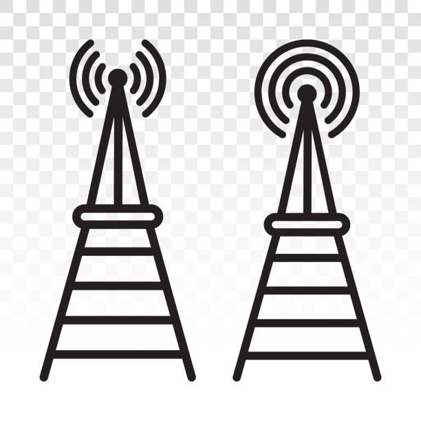 radio waves tower / mast radio for broadcast transmission icon  ham radio stock illustrations