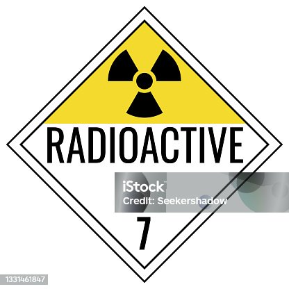 istock Radioactive Class 7 Placard sign. White, yellow background warning label. Symbols safety for hospitals and medical businesses. 1331461847