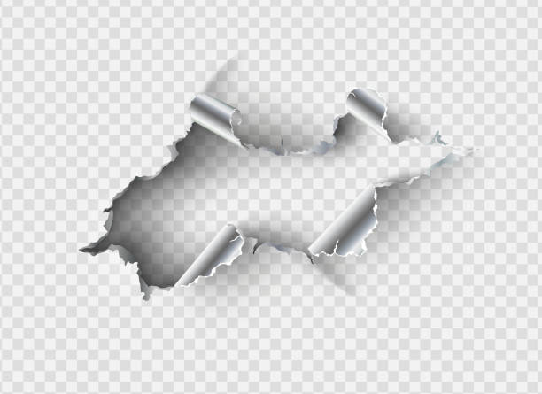ragged Hole torn in ripped metal on transparent background ragged Hole torn in ripped metal on transparent background hole stock illustrations