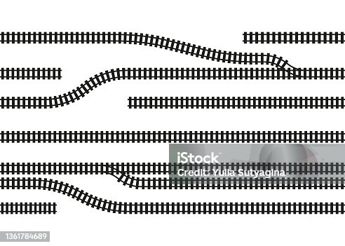 istock Railroad track map, railway route for train. Path, railway district location area, rail track direction. Industrial maze infographic. Vector illustration 1361784689