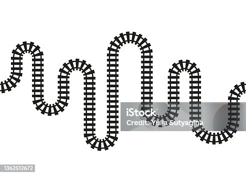 istock Railroad track toy, railway route, path for train. Railway timeline with district, rail track direction. Industrial maze. Vector illustration 1362512672
