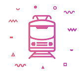 Railroad train outline style icon design with decorations and gradient color. Line vector icon illustration for modern infographics, mobile designs and web banners.