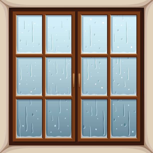 Rain outside the window. Vector illustration. Vector illustration of rain outside the window. rain borders stock illustrations