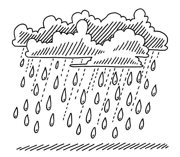 Rain Shower Clouds Drawing Hand-drawn vector drawing of a Rain Shower with Rain Drops and Clouds. Black-and-White sketch on a transparent background (.eps-file). Included files are EPS (v10) and Hi-Res JPG. rain drawings stock illustrations